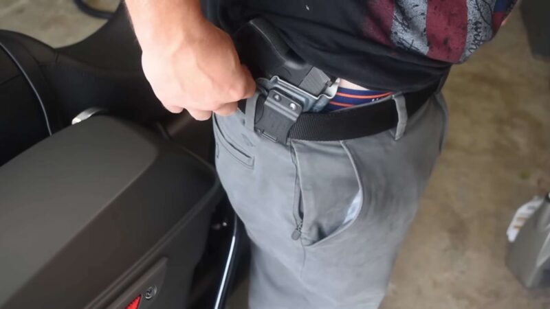 Close up of holster for motorcycle riding